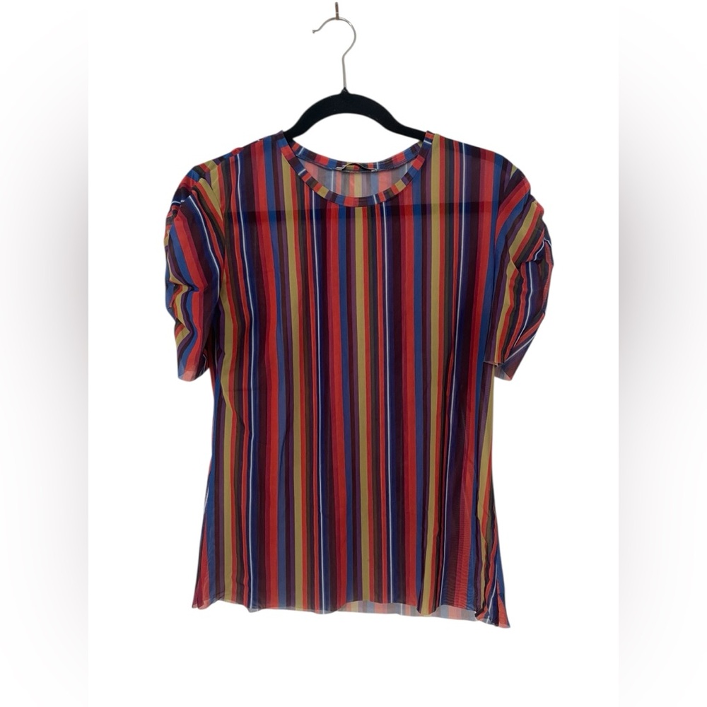 ZARA Trafaluc Sheer Multicolor Striped Mesh Blouse